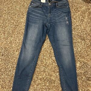 Medium Blue Skinny Jeans with Distressed Details in size 14
